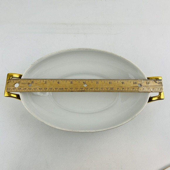 Thomas Bavaria Harvest Oval Covered Vegetable Dish Fruit Blue Scrolls Gold Rim - Picture 9 of 12